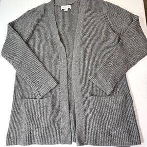 Free Assembly Women's Cardigan Sweater Sz Large Gray Open Knit Pockets Cottage